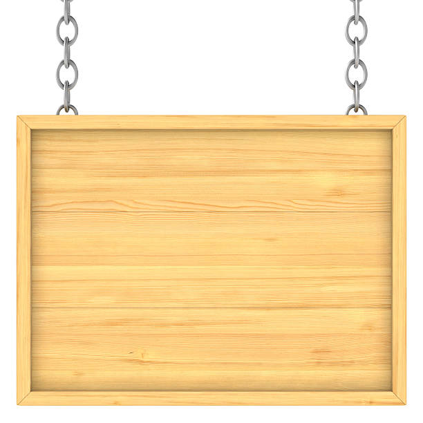 istock wooden signboard on the chains. Isolated 3D image 522776143