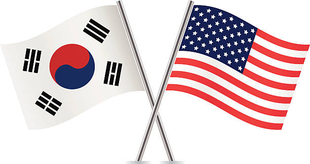 american and south korean flags. vector. - korea 幅插畫檔、美工圖案、卡通及圖標