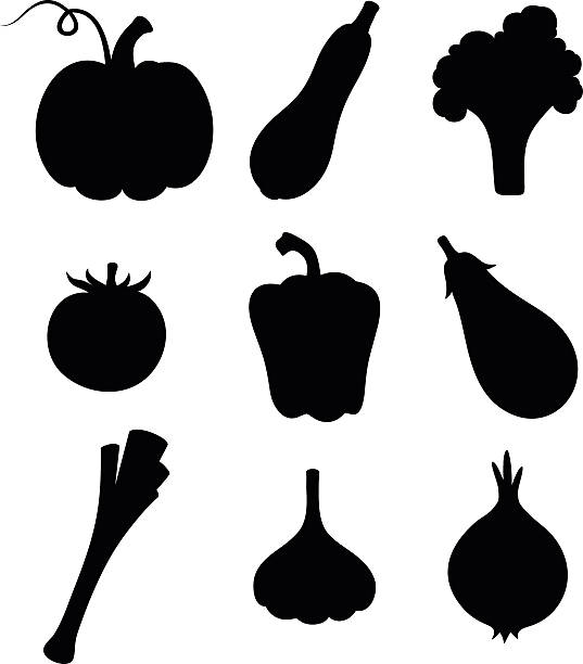 ilustrações de stock, clip art, desenhos animados e ícones de conjunto de silhuetas negras de produtos hortícolas. ilustração vetorial. - cauliflower white backgrounds isolated