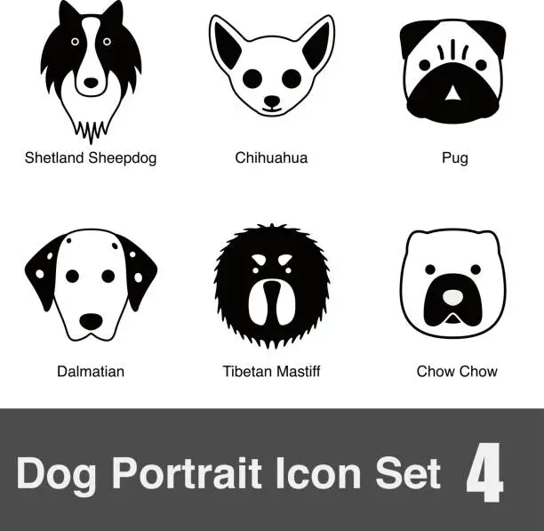Vector illustration of set of cute dog face icons, vector illustration