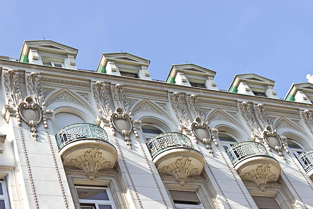 istock Balconies on old ornate building over sky 522777089