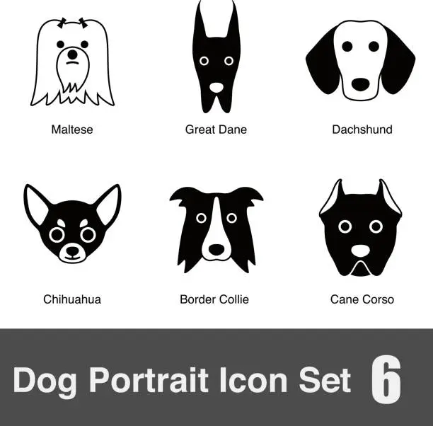 Vector illustration of set of cute dog face icons, vector illustration
