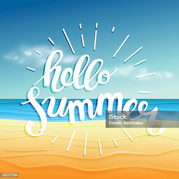 Hello Summer Summer Time Poster On Sun Background Handdrawn Stock Illustration - Download Image Now