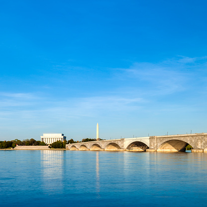 The Lincoln Memorial and Washington Monument in Washington DC on a sunny day.