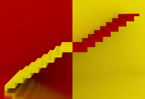 yellow and red stairs in interior,3d