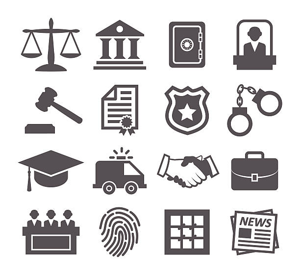 ilustraciones, imágenes clip art, dibujos animados e iconos de stock de iconos de ley - lawsuit