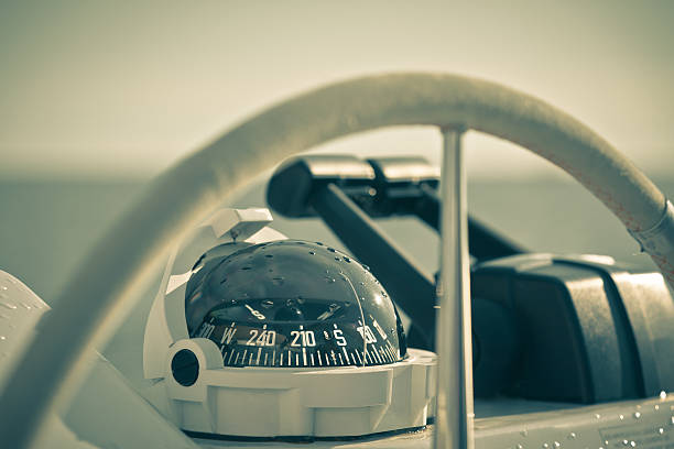 istock Sailing yacht control wheel and implement. Horizontal shot witho 522778645