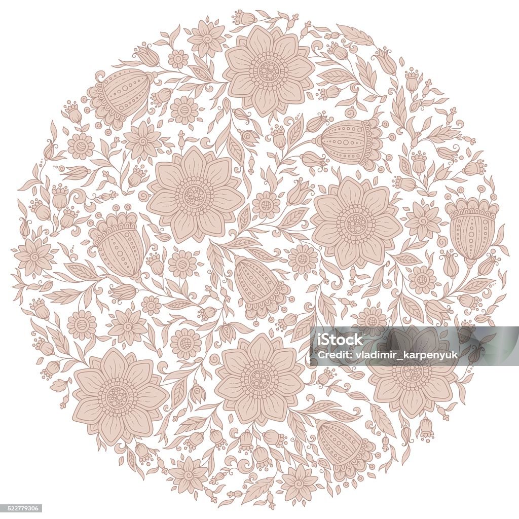 Flower Pattern Round Simple Colorful Romantic Round Pattern With Flowers Stock Illustration ...