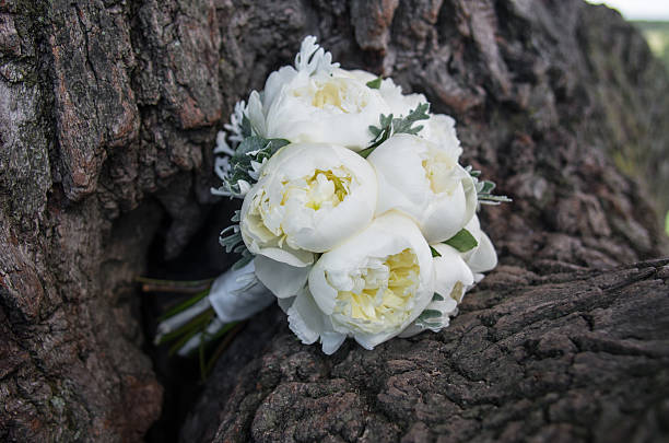 istock White bouquet of the bride with white peonies 522779674
