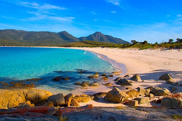 wineglass bay tasmania - tazmanya stok fotoğraflar ve resimler