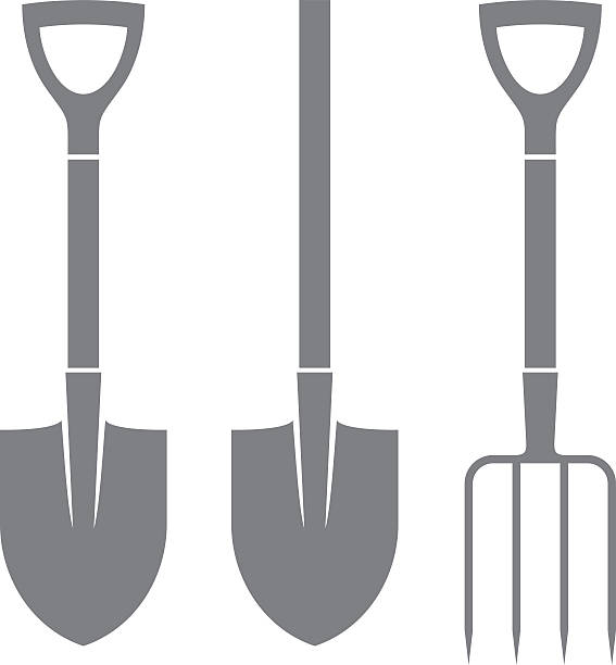 Shovel. Pitchfork. Icon set (EPS) + ZIP - alternate file (CDR) shovel stock illustrations