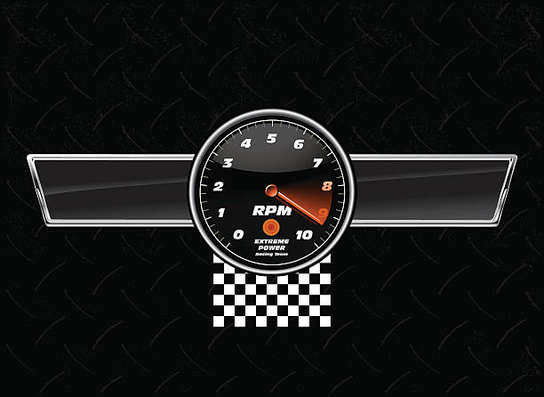 tachometer and glossy banner with grunge steel background vector art illustration