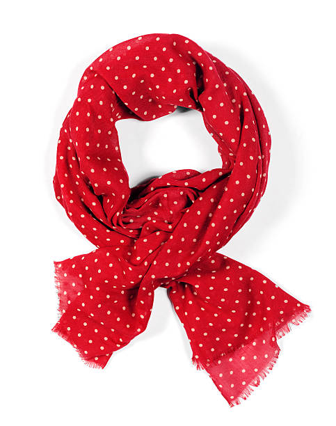 istock Women's red silk scarf with white dots 522780805