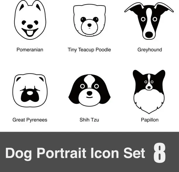 Vector illustration of set of cute dog face icons, vector illustration