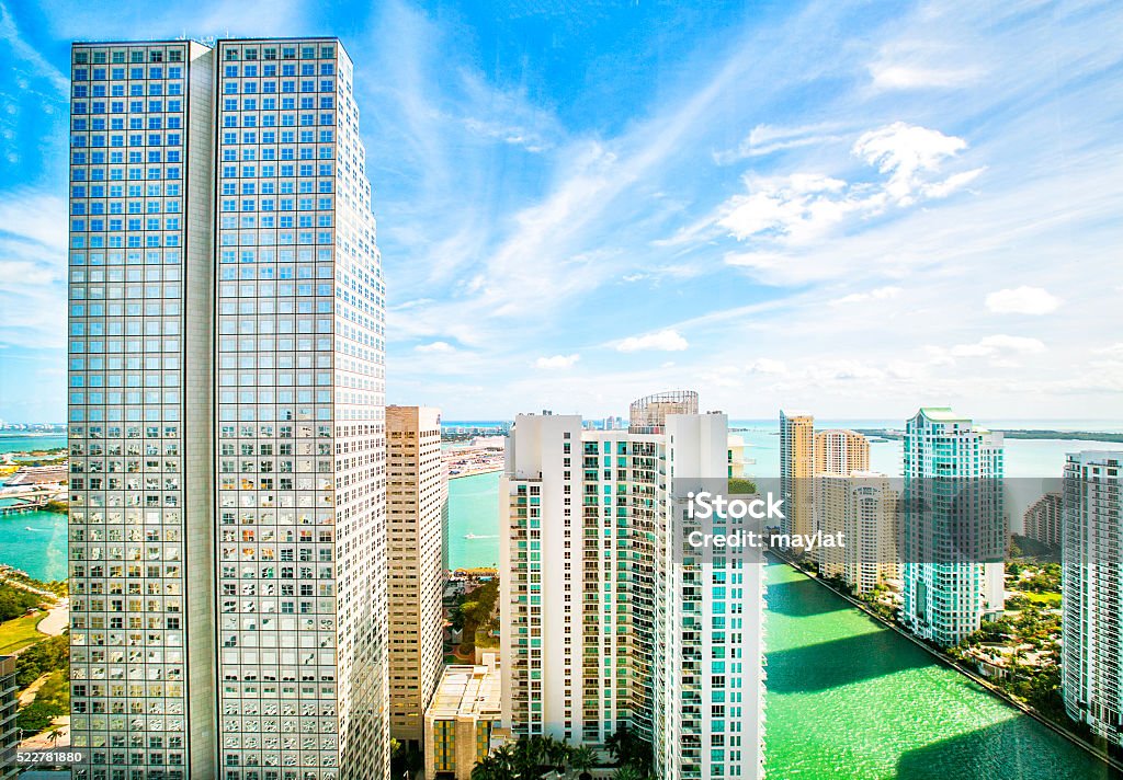 Skyscrapers in the Brickell Key area in downtown Miami. Skyscrapers in the Brickell Key area in downtown Miami along Biscayne Bay. Luxury Stock Photo