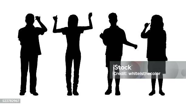 People Holding Standing Silhouettes Set 2 Stock Photo - Download Image Now - Cut Out, In Silhouette, Standing