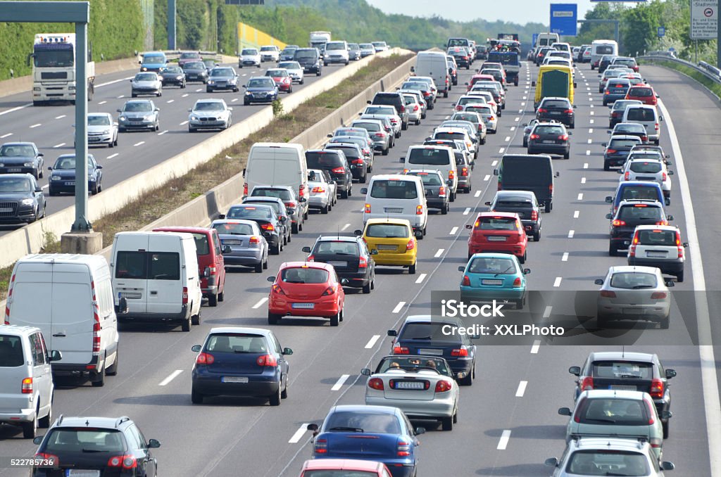 traffic-jam on highway traffic-jam on 4-lane highway at rush-hour Highway Stock Photo