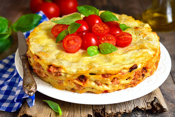 istock Lasagna pie with chicken and dried mushrooms. 522786700