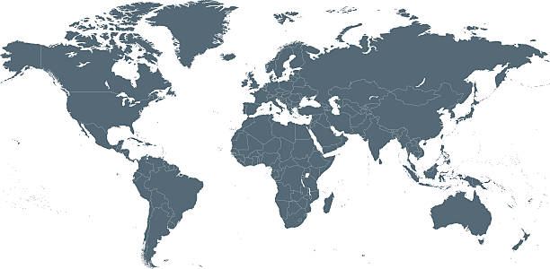 World Map Empty Dark Gray World Map - illustration international border stock illustrations