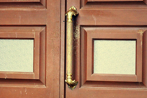 closed wooden door stock photo