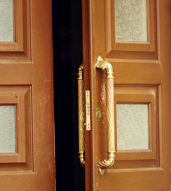 open the wooden door stock photo