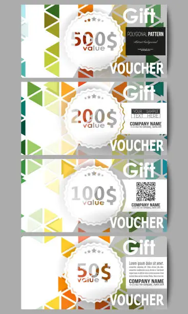Vector illustration of Set of gift voucher templates. Abstract colorful business background, modern