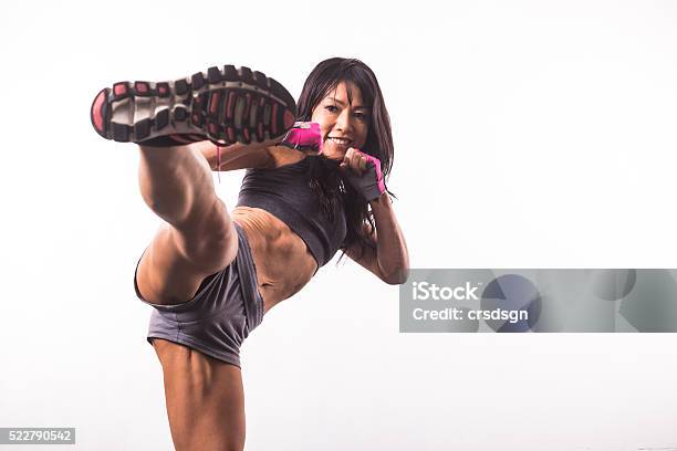 Kickboxing Woman Work Out Stock Photo - Download Image Now - Activity, Adult, Aggression