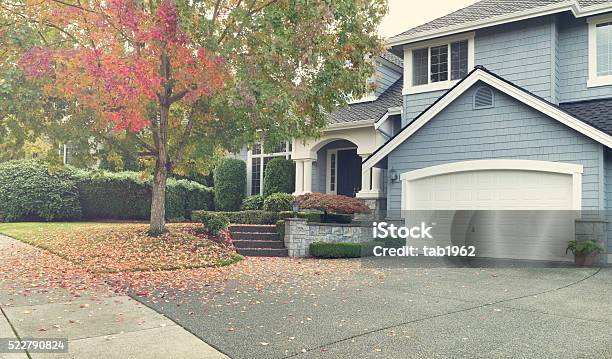 Bright Autumn Day With Modern Residential Single Family Home Stock Photo - Download Image Now