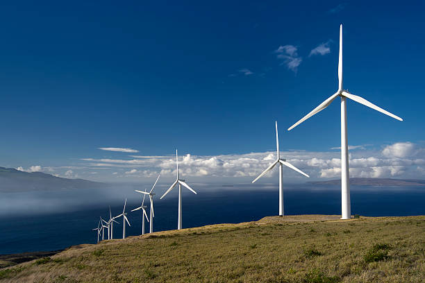 turbines de vent. maui, hawaï, états-unis - farm scenics landscape alternative energy photos et images de collection