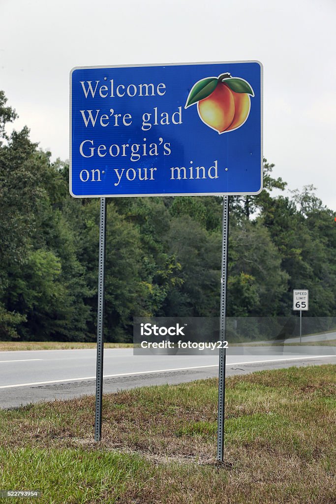 Welcome to Georgia Sign Welcome to Georgia sign along U.S. Route 319 at the Florida/Georgia state line. Georgia - US State Stock Photo