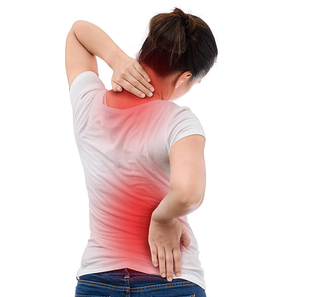 Spine osteoporosis. Scoliosis. Spinal cord problems on woman's b Spine osteoporosis. Scoliosis. Spinal cord problems on woman's back. isolated on white background coccyx photos stock pictures, royalty-free photos & images