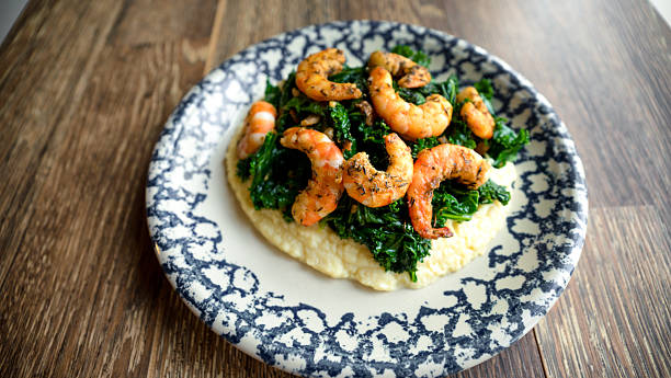 istock Sauted Shrimp on a bed of Kale and Cauliflower Puree. 522797036
