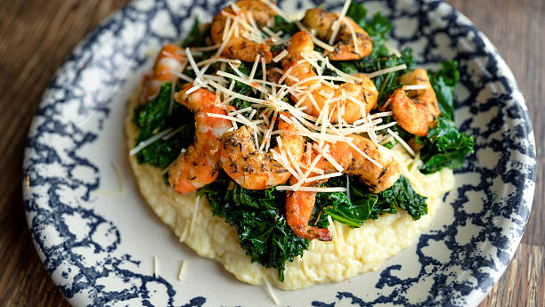 istock Sauted Shrimp on a bed of Kale and Cauliflower Puree. 522797218