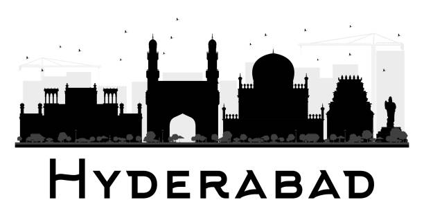 illustrazioni stock, clip art, cartoni animati e icone di tendenza di skyline della città di hyderabad bianco e nero modello. - hyderabad