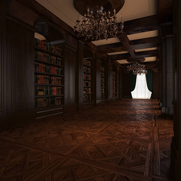 istock 3d rendering. Antique Room. Classical wooden hall 522800863