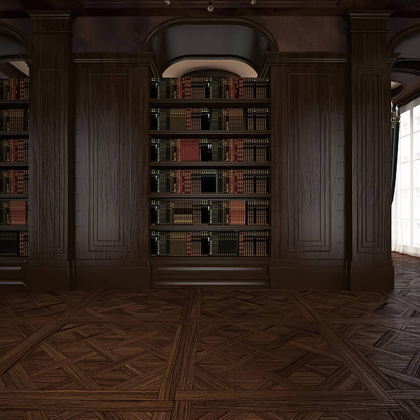istock 3d rendering. Antique Room. Classical wooden hall 522801629
