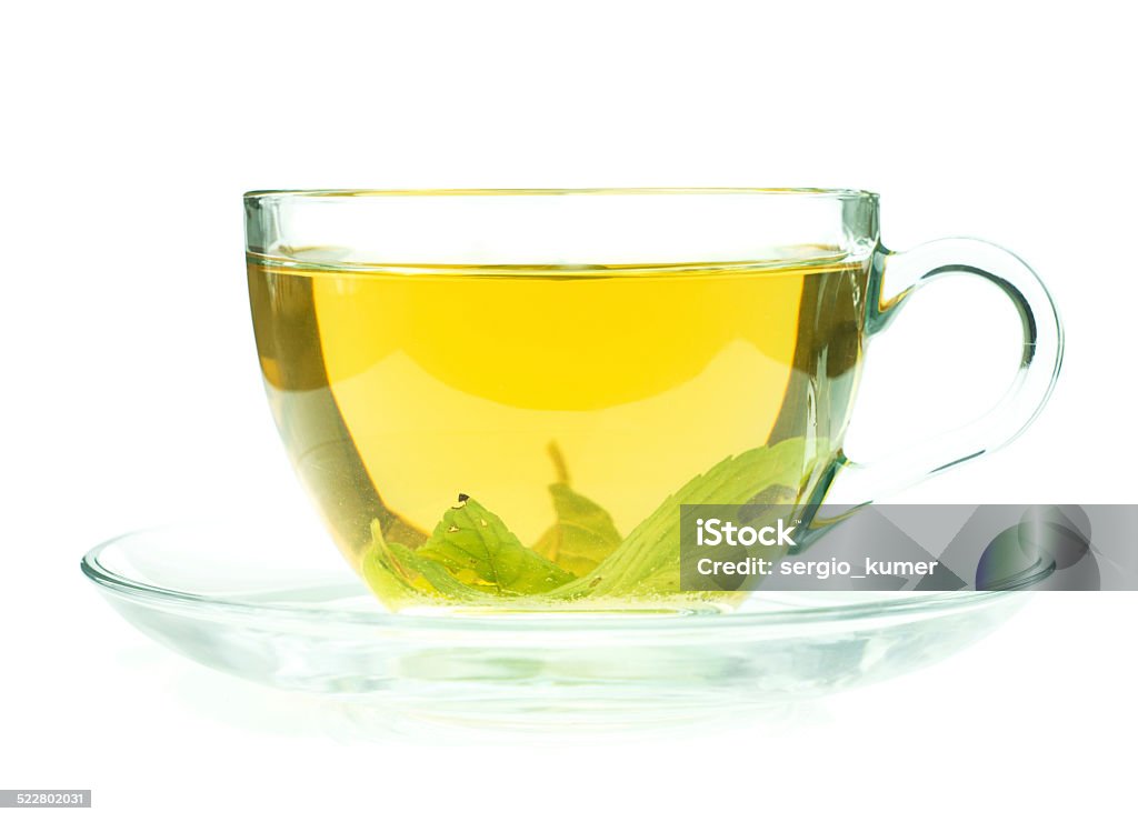 Cup of fresh green tea isollated on white Glass cup of fresh green tea isollated on white background Green Tea Stock Photo