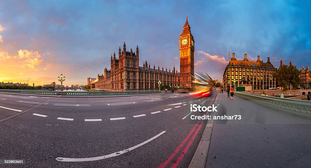 Panorama of Queen Elizabeth Clock Tower and Westminster Palace Panorama of Queen Elizabeth Clock Tower and Westminster Palace in the Morning, London, United Kingdom UK Stock Photo
