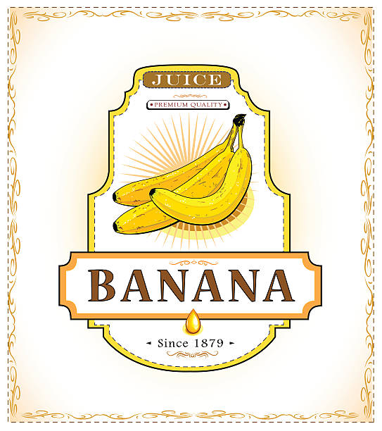 Three ripe bananas on a product label vector art illustration