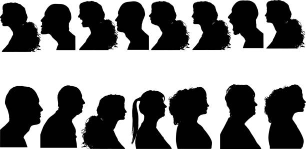 Vector silhouettes people. Vector silhouettes people in profile on white background. sad old woman stock illustrations