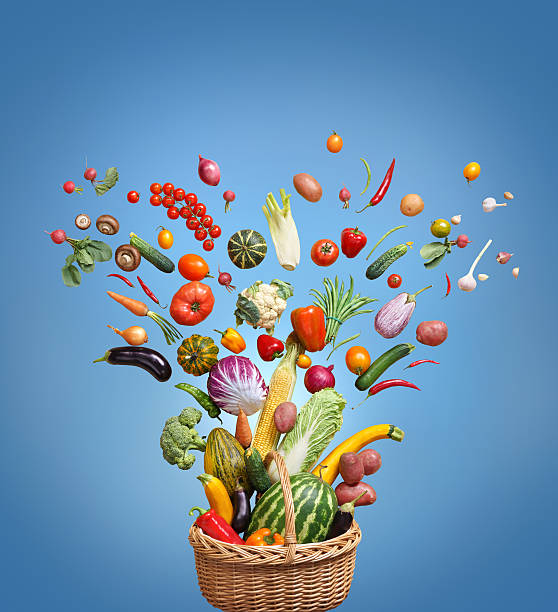 istock Organic food on blue background. 522804266