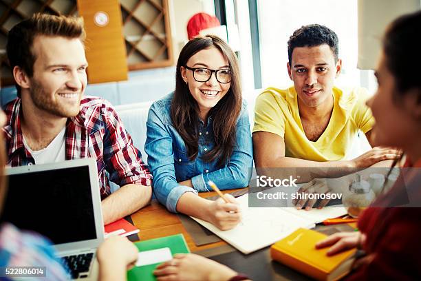 Students In Cafe Stock Photo - Download Image Now - Adult, Cafe, Casual Clothing