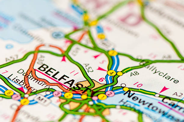 istock Close-up on map over Belfast city, travel destination concept 522806025