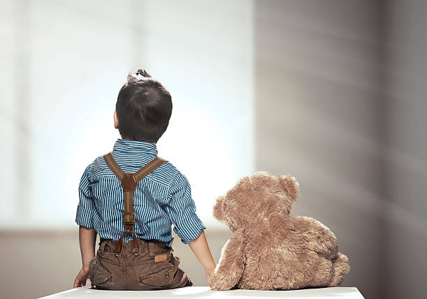 istock Rear view of small boy with bear 522806097