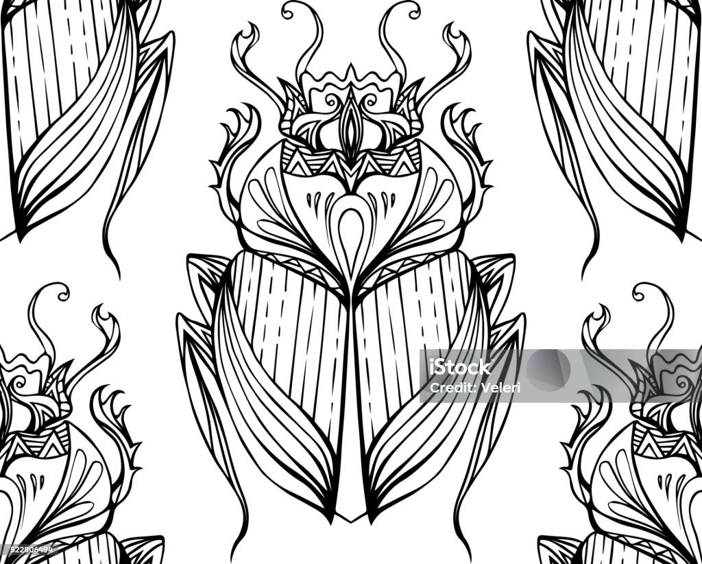 Printable Scarab Pattern Seamless Black And White Pattern With Hand Drawn Tribal Scarab Stock ...