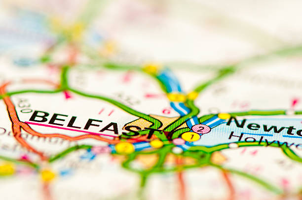 istock Close-up on map over Belfast city, travel destination concept 522814485