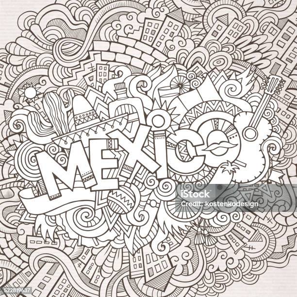 Mexico Doodles Elements Background Stock Illustration - Download Image Now - Abstract, Alcohol - Drink, Art