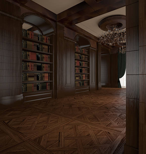 istock 3d rendering. Antique Room. Classical wooden hall 522820579