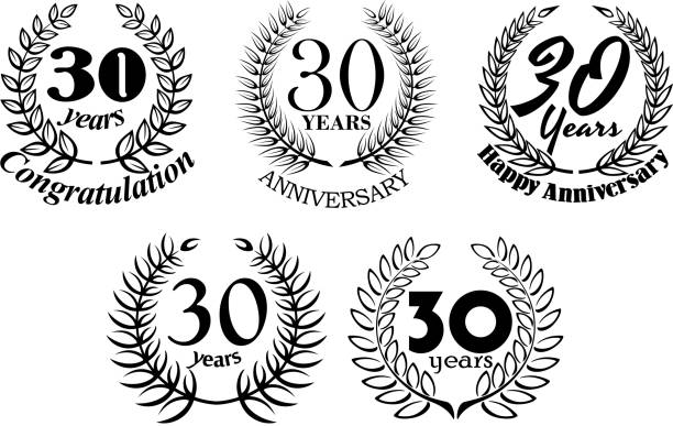 набор 30 лет юбилей laurel wreaths - 30 to 34 years illustrations stock illustrations