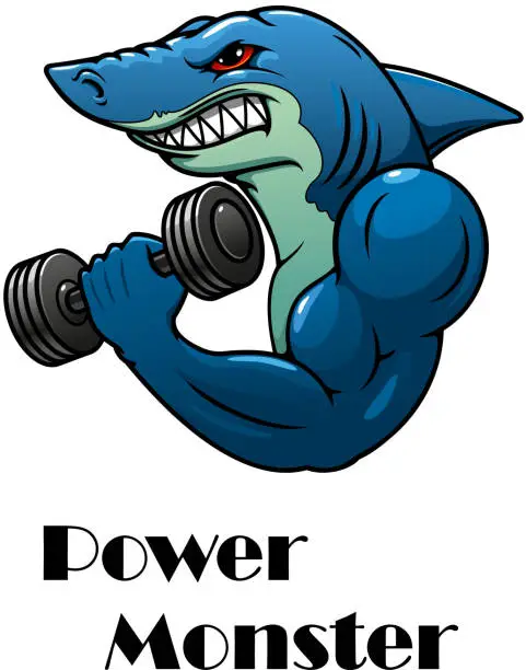 Vector illustration of Shark athlete with dumbbells